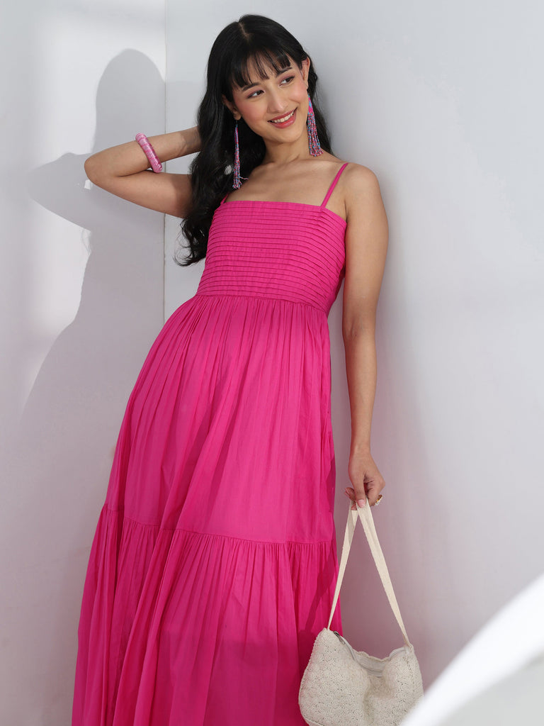 Libas Pink Solid Cotton One-Piece Dress