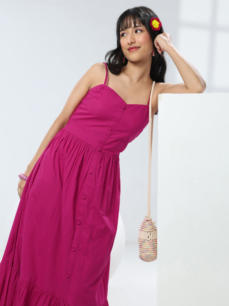 Libas Pink Solid Cotton One-Piece Dress