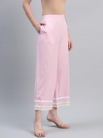 Pink Solid Cotton Palazzos - Libas