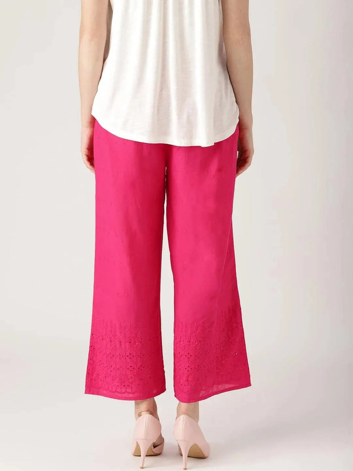 Pink Solid Cotton Palazzos - Libas