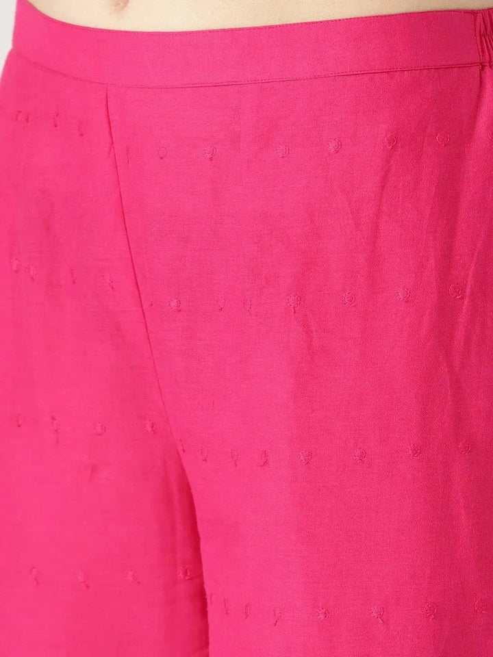 Pink Solid Cotton Palazzos - Libas