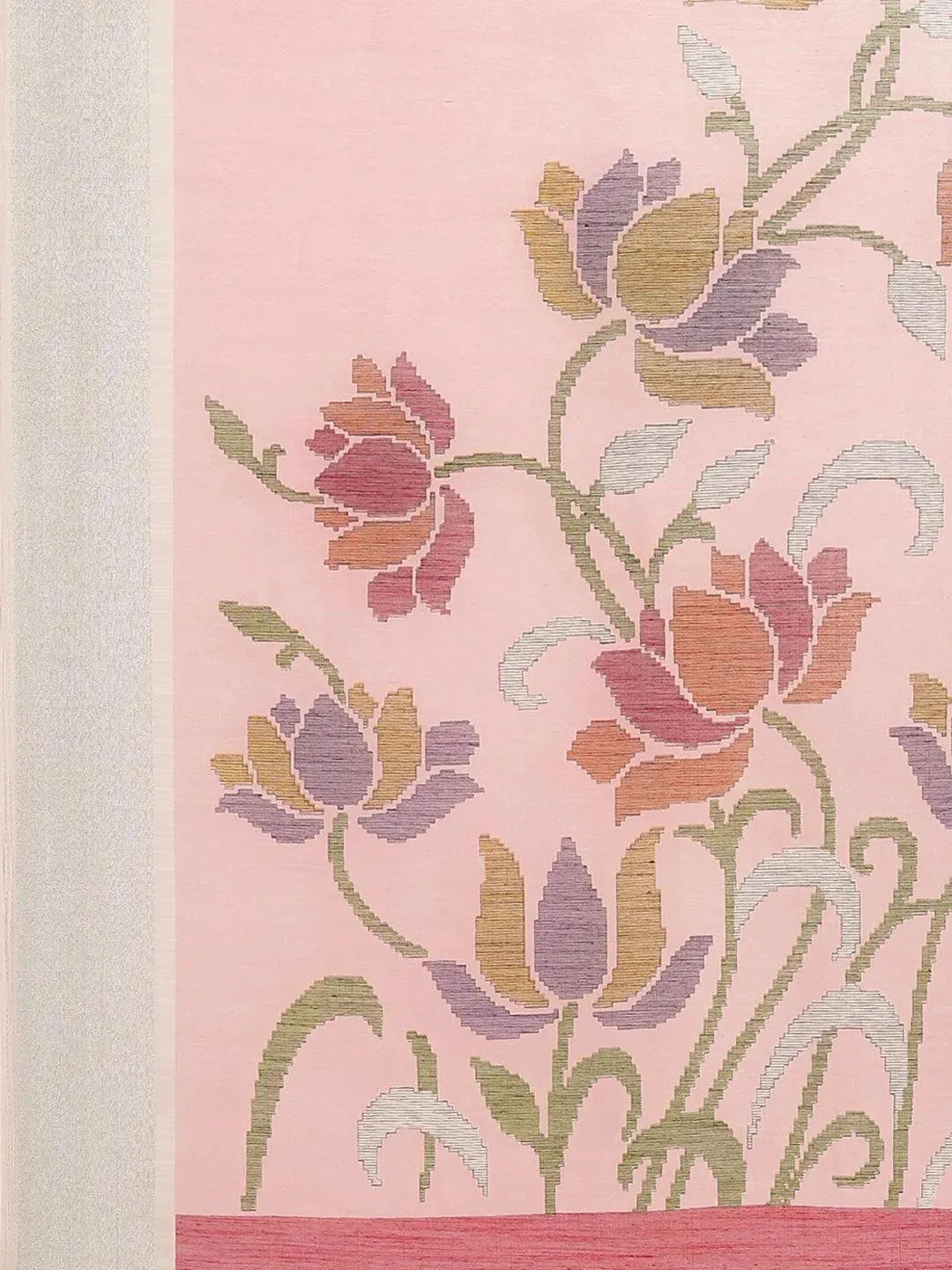 Pink Solid Cotton Saree - Libas 