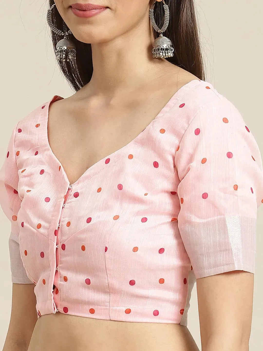 Pink Solid Cotton Saree - Libas 