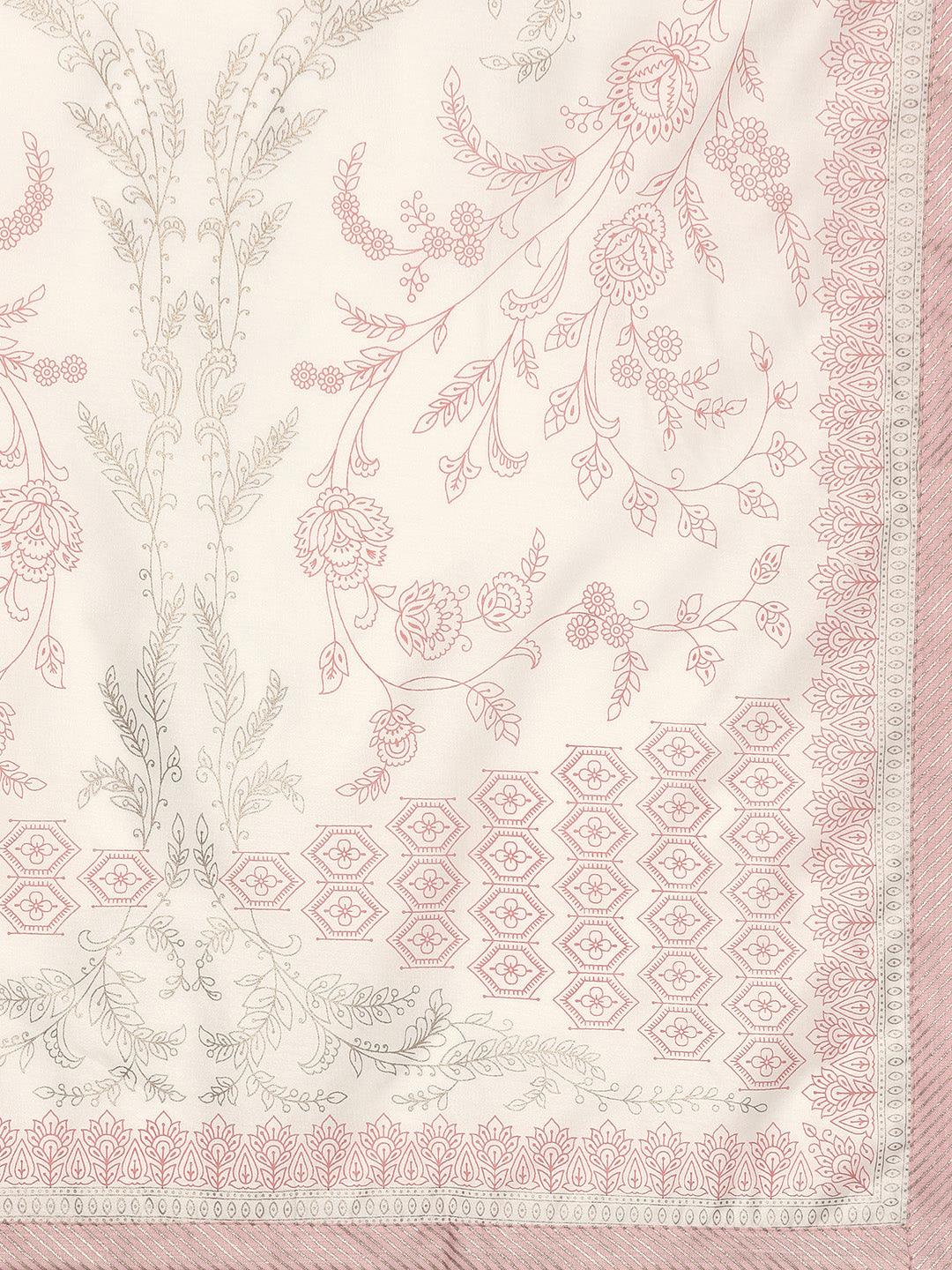 Pink Solid Cotton Straight Kurta With Palazzos & Dupatta
