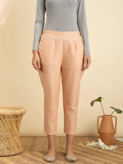 Pink Solid Cotton Trousers - Libas