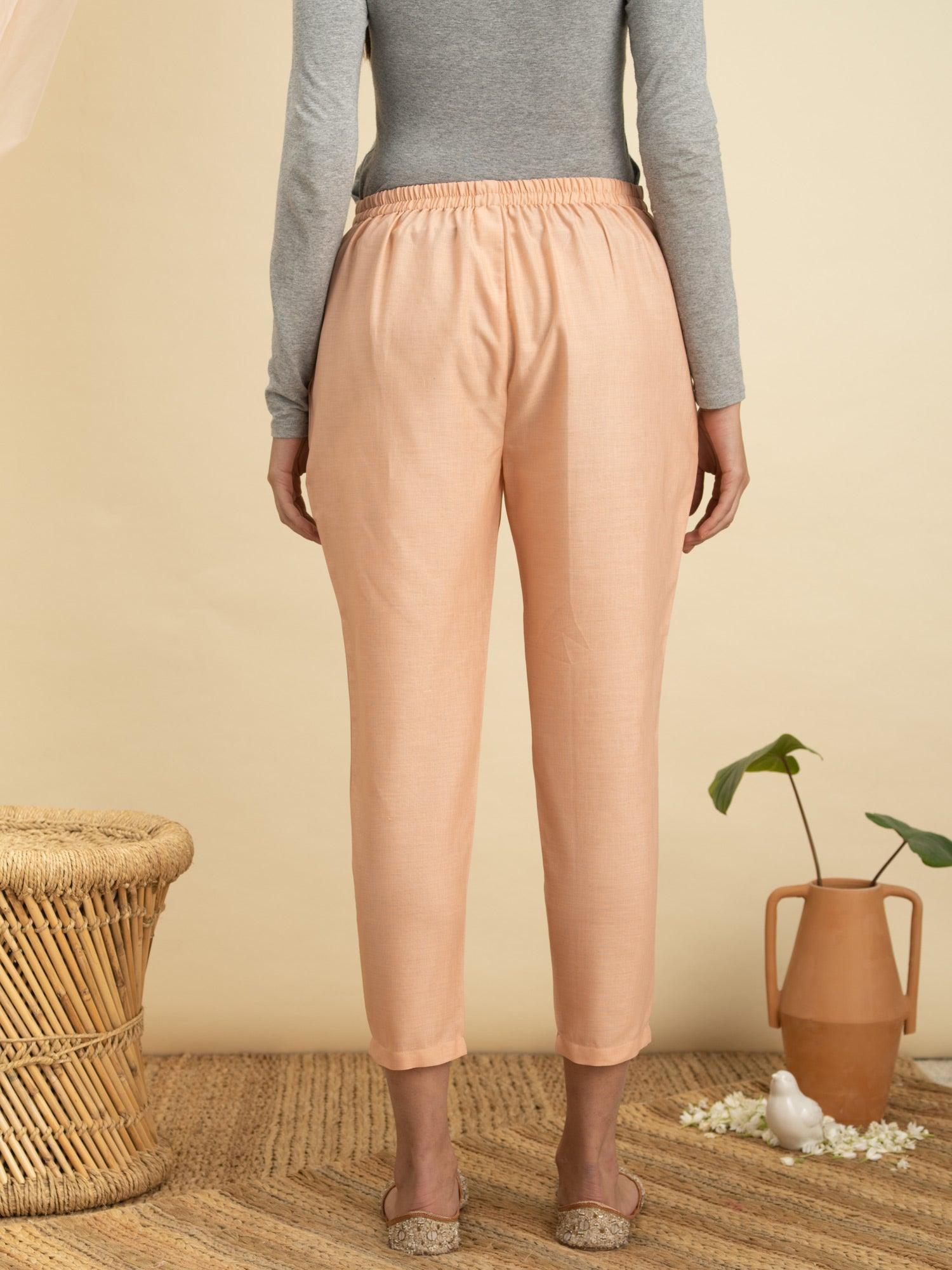 Pink Solid Cotton Trousers