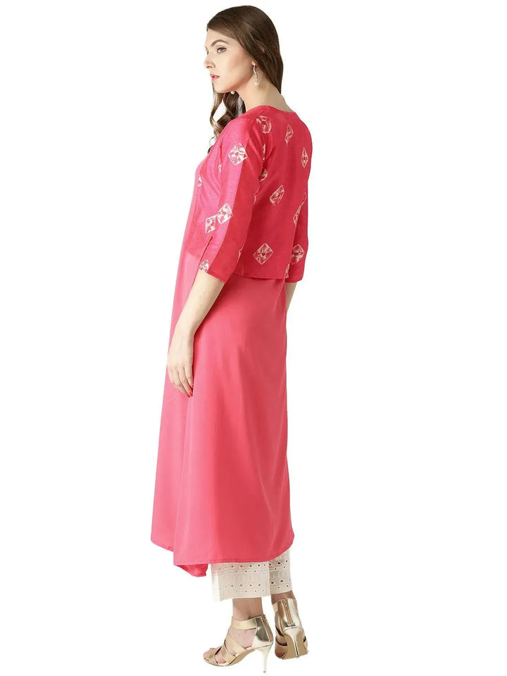 Pink Solid Crepe Kurta With Jacket - Libas