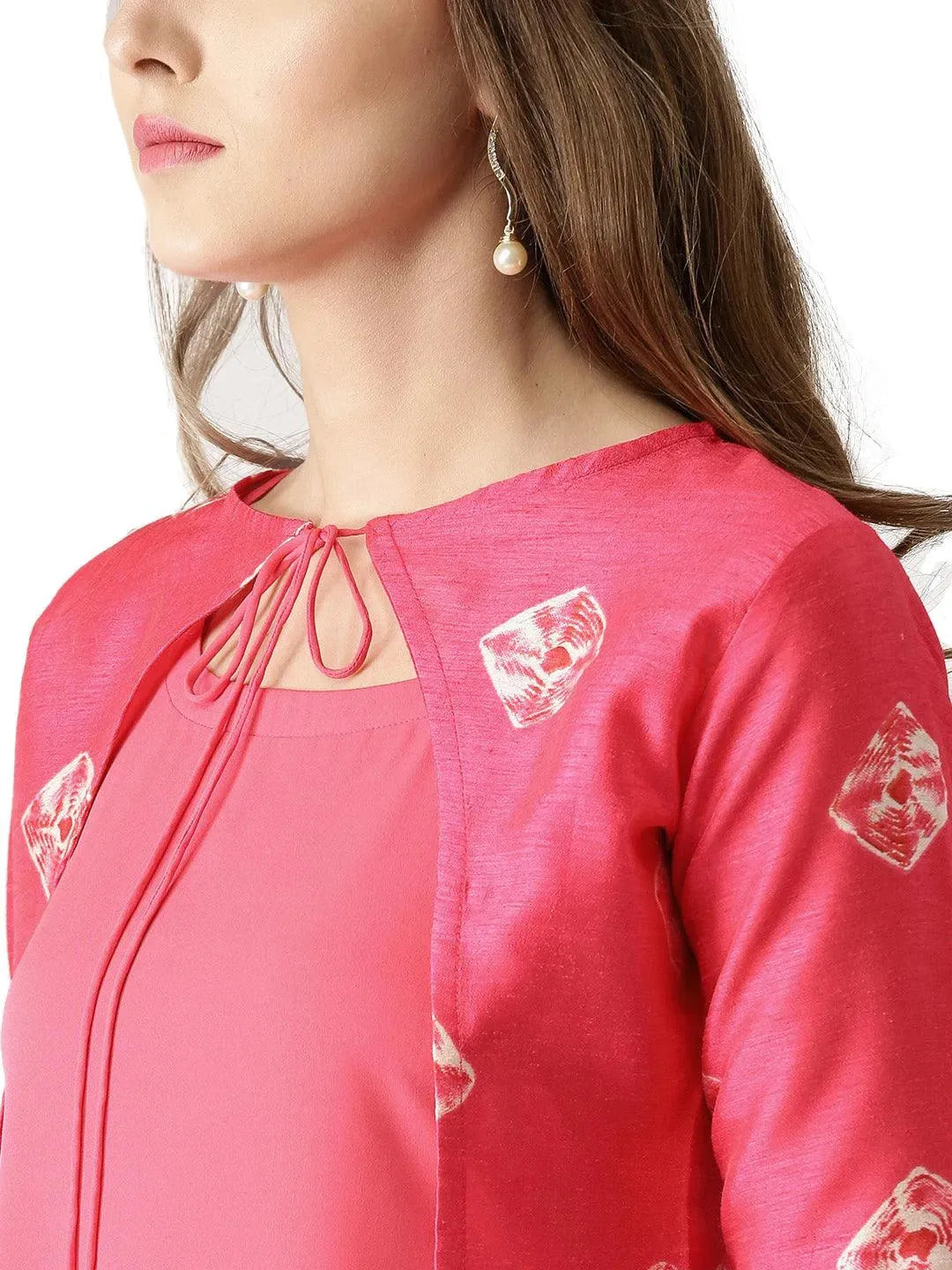 Pink Solid Crepe Kurta With Jacket - Libas