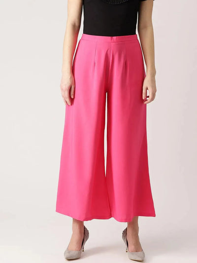 Pink Solid Crepe Palazzos - Libas