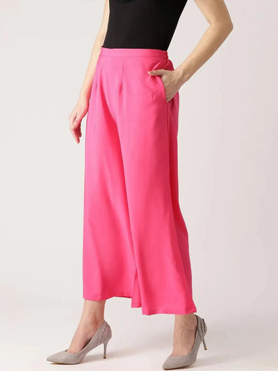 Pink Solid Crepe Palazzos - Libas