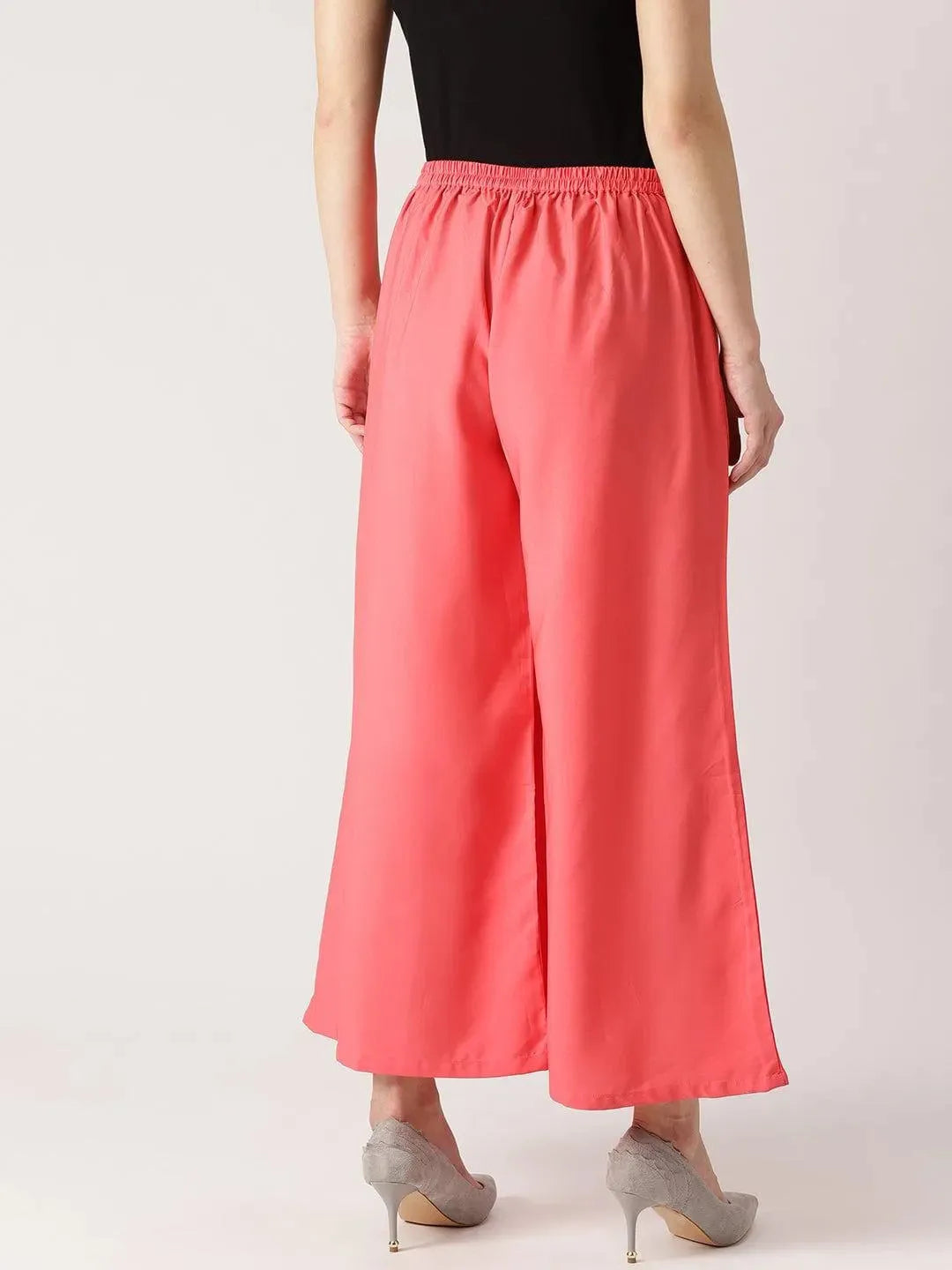 Pink Solid Crepe Palazzos - Libas 