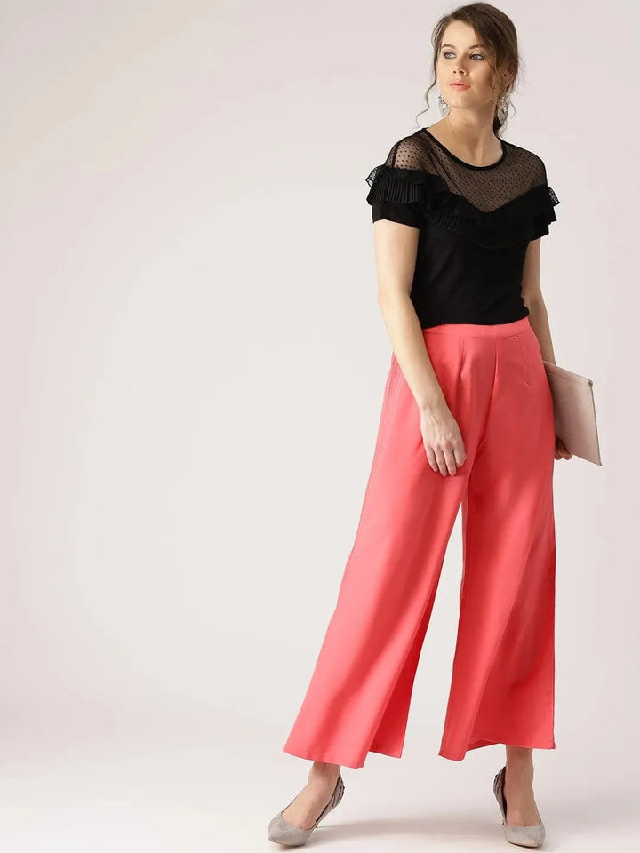 Pink Solid Crepe Palazzos - Libas