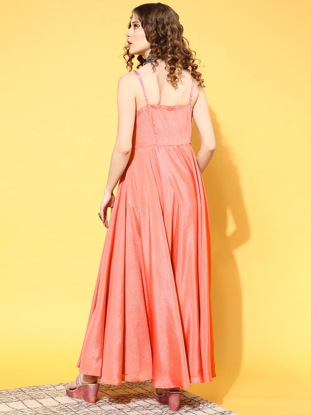 Pink Solid Georgette Dress - Libas