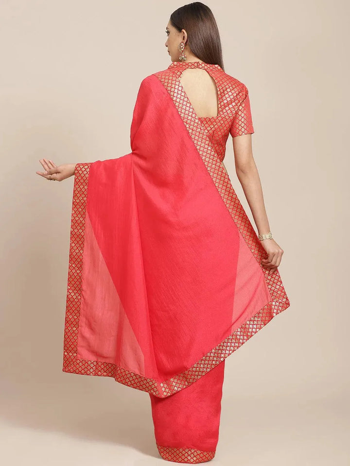 Pink Solid Georgette Saree - Libas