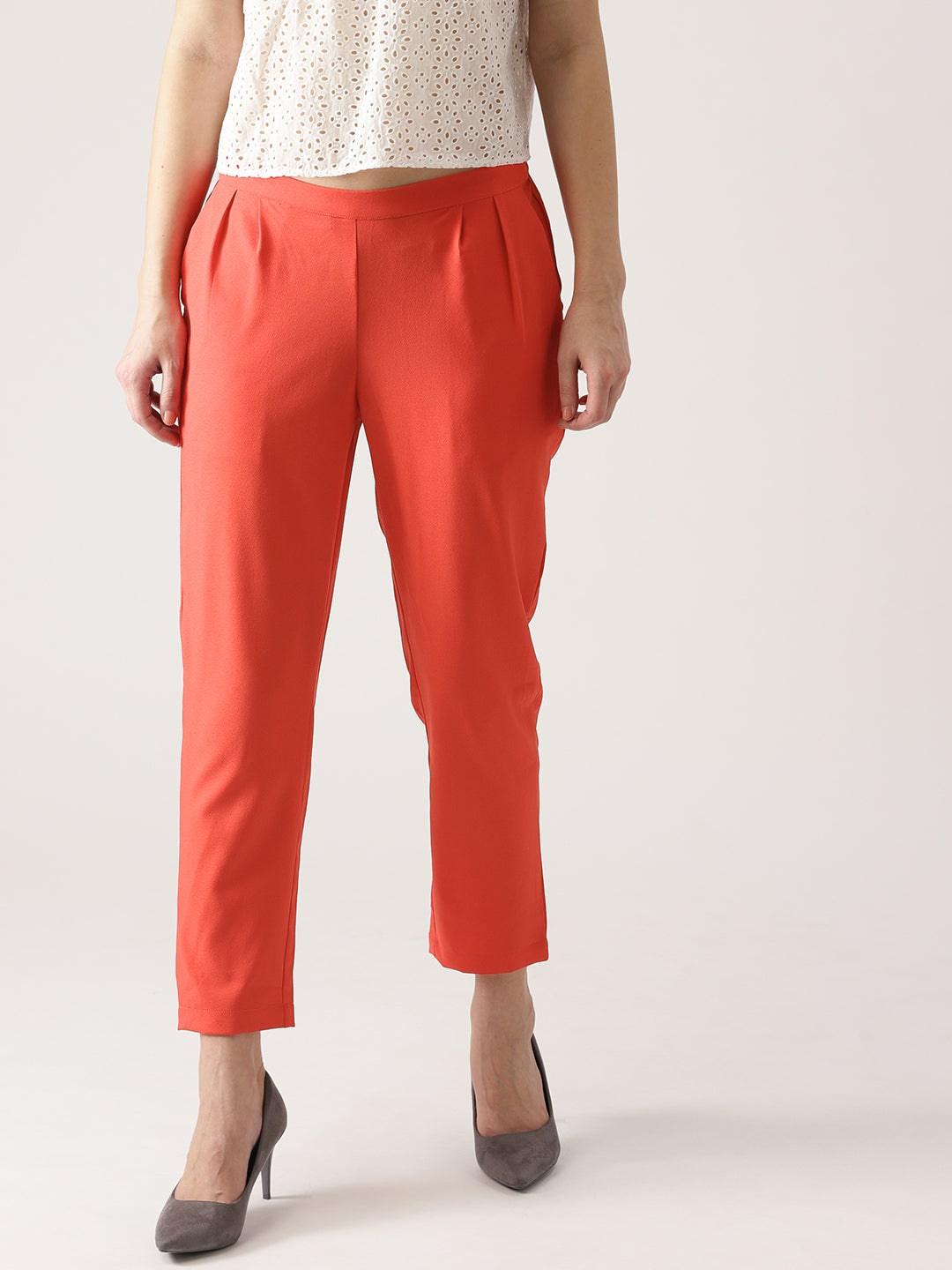 Pink Solid Polyester Trousers