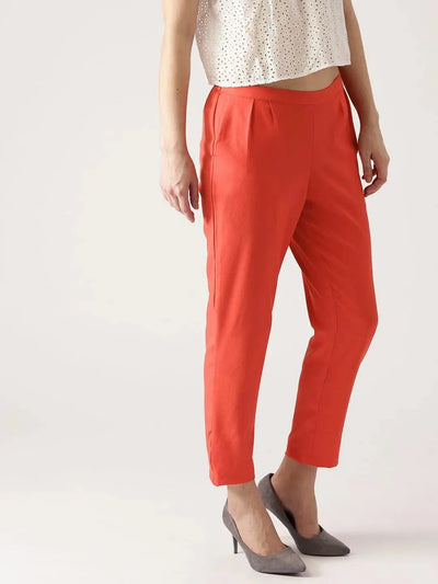 Pink Solid Polyester Trousers - Libas