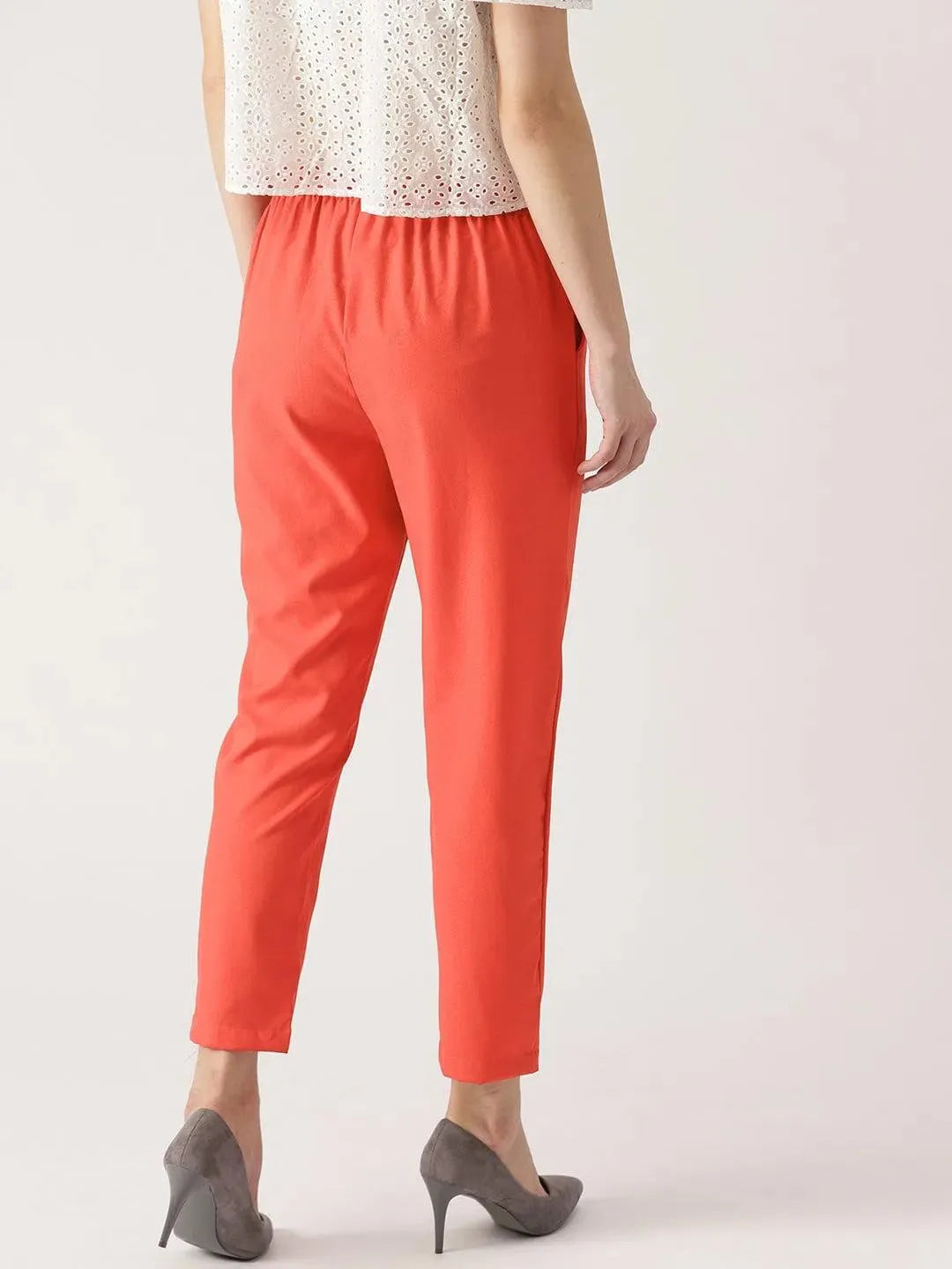 Pink Solid Polyester Trousers - Libas