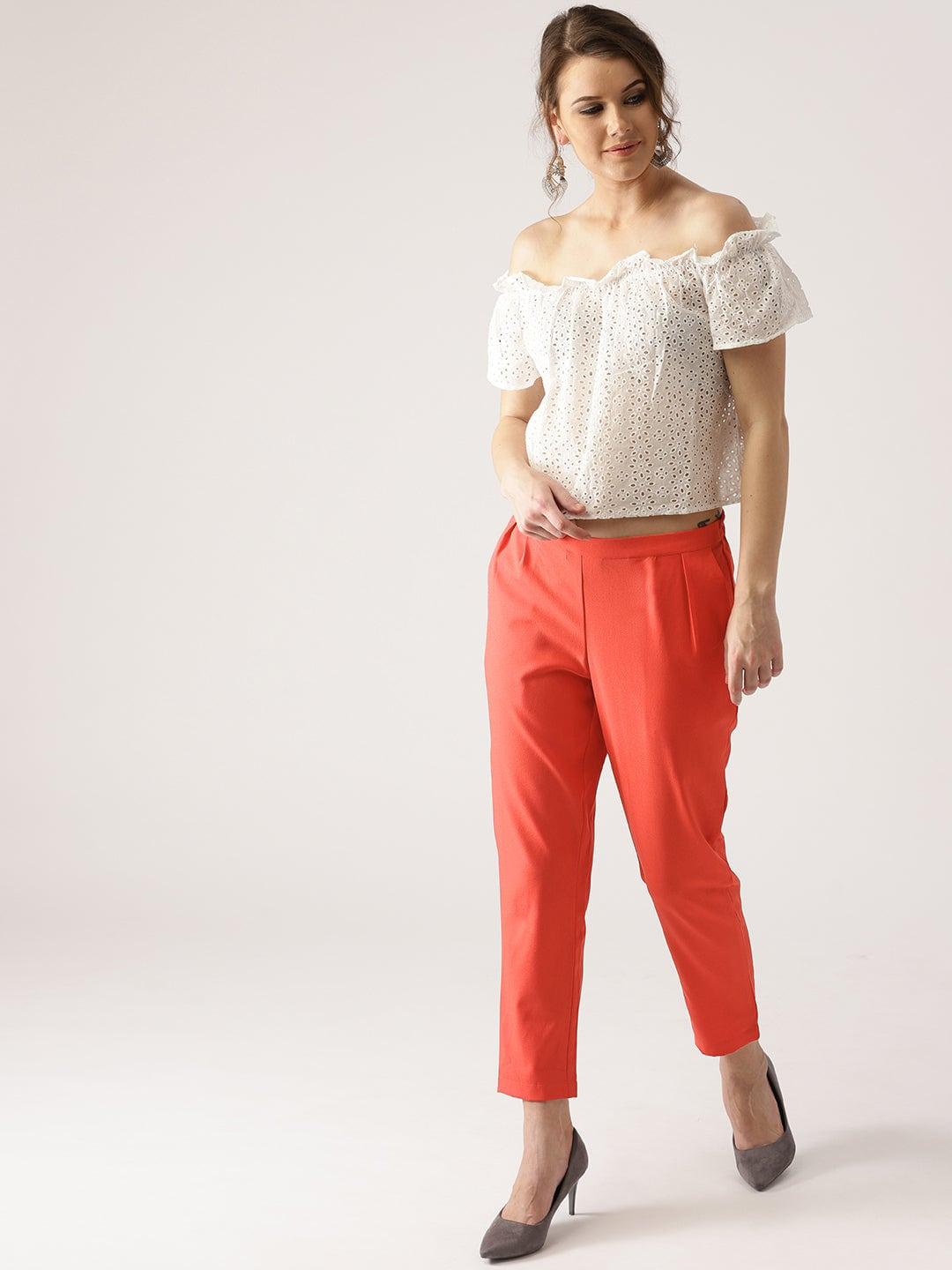 Pink Solid Polyester Trousers