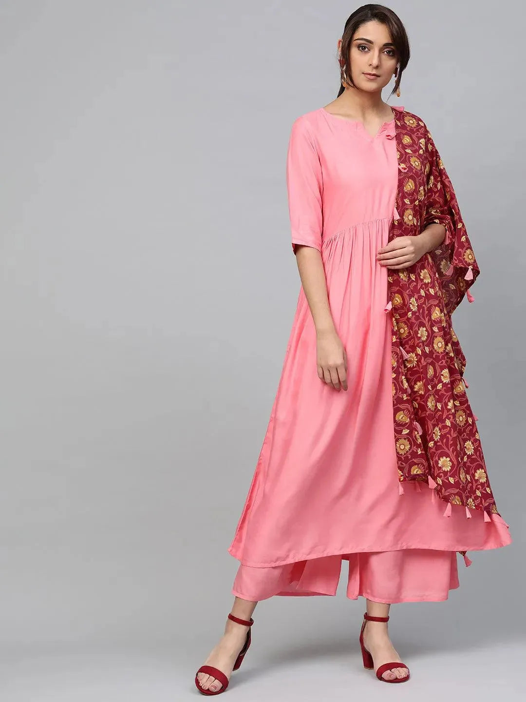 Pink Solid Rayon Suit Set - Libas