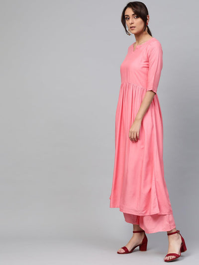 Pink Solid Rayon Suit Set - Libas
