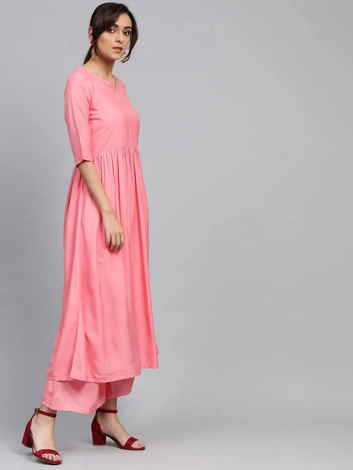 Pink Solid Rayon Suit Set - Libas