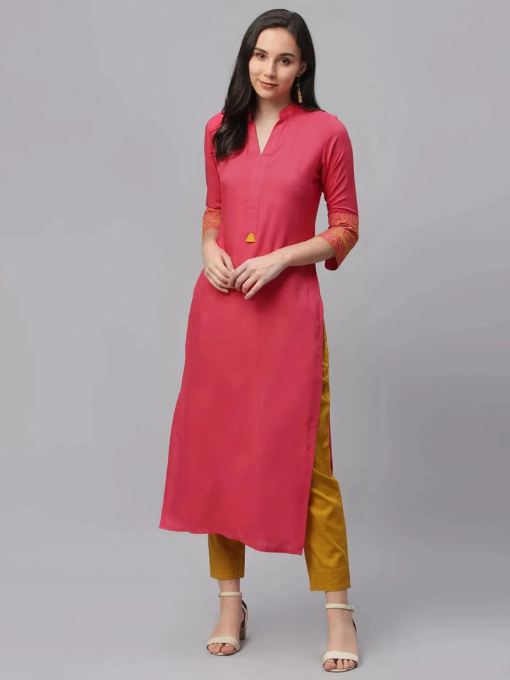 Pink Solid Rayon Kurta - Libas