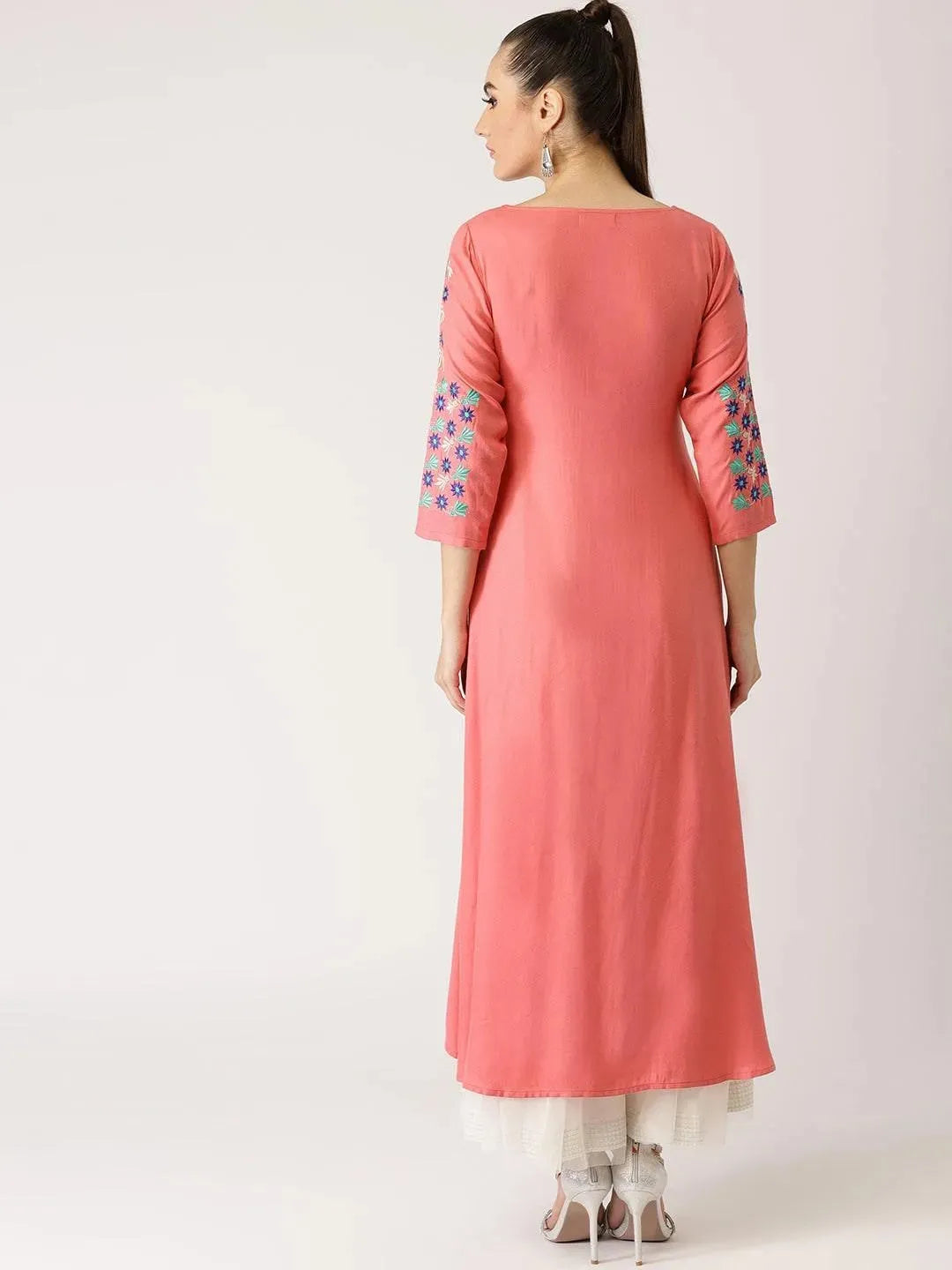 Pink Solid Rayon Kurta - Libas 