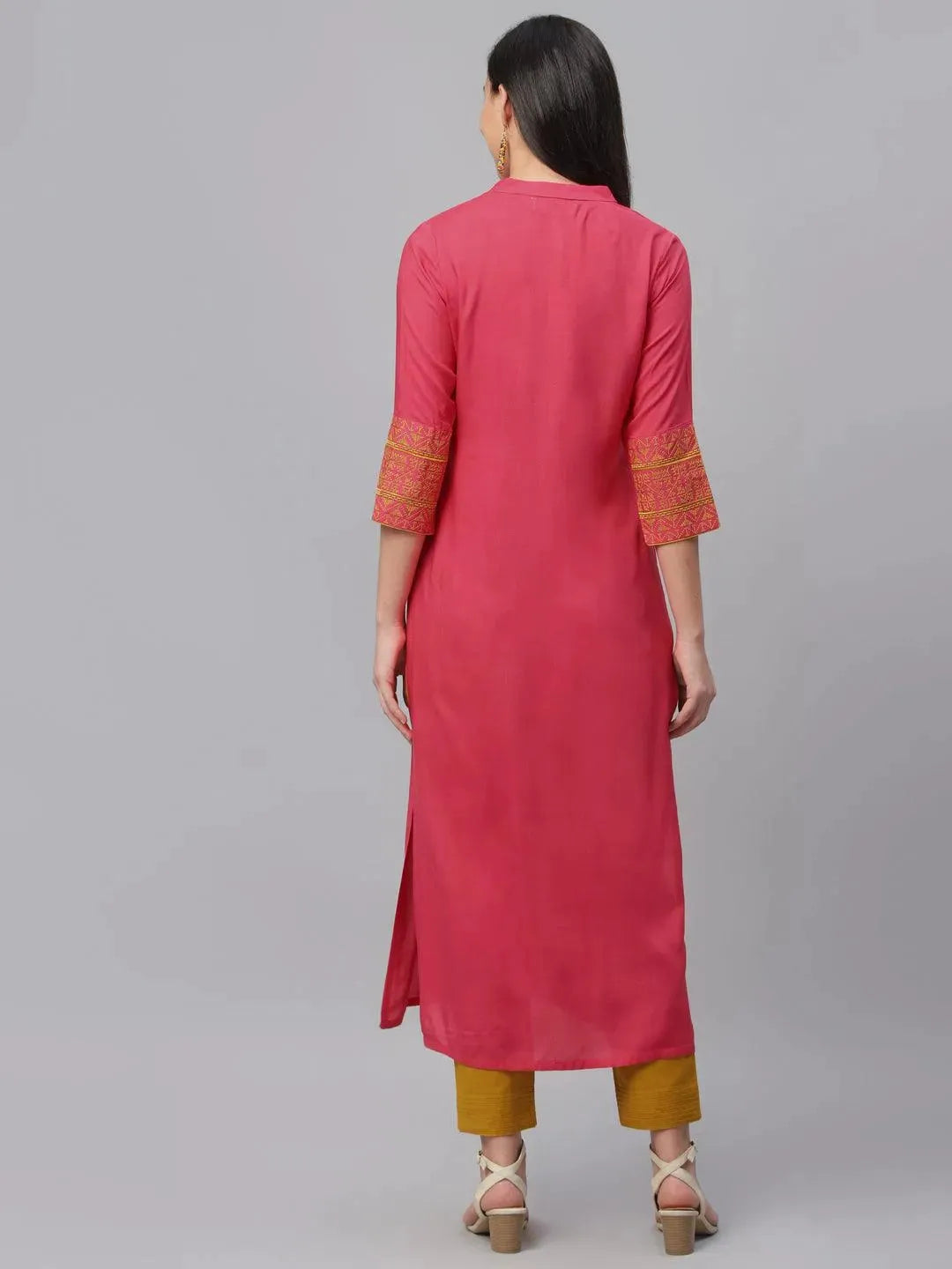 Pink Solid Rayon Kurta - Libas 
