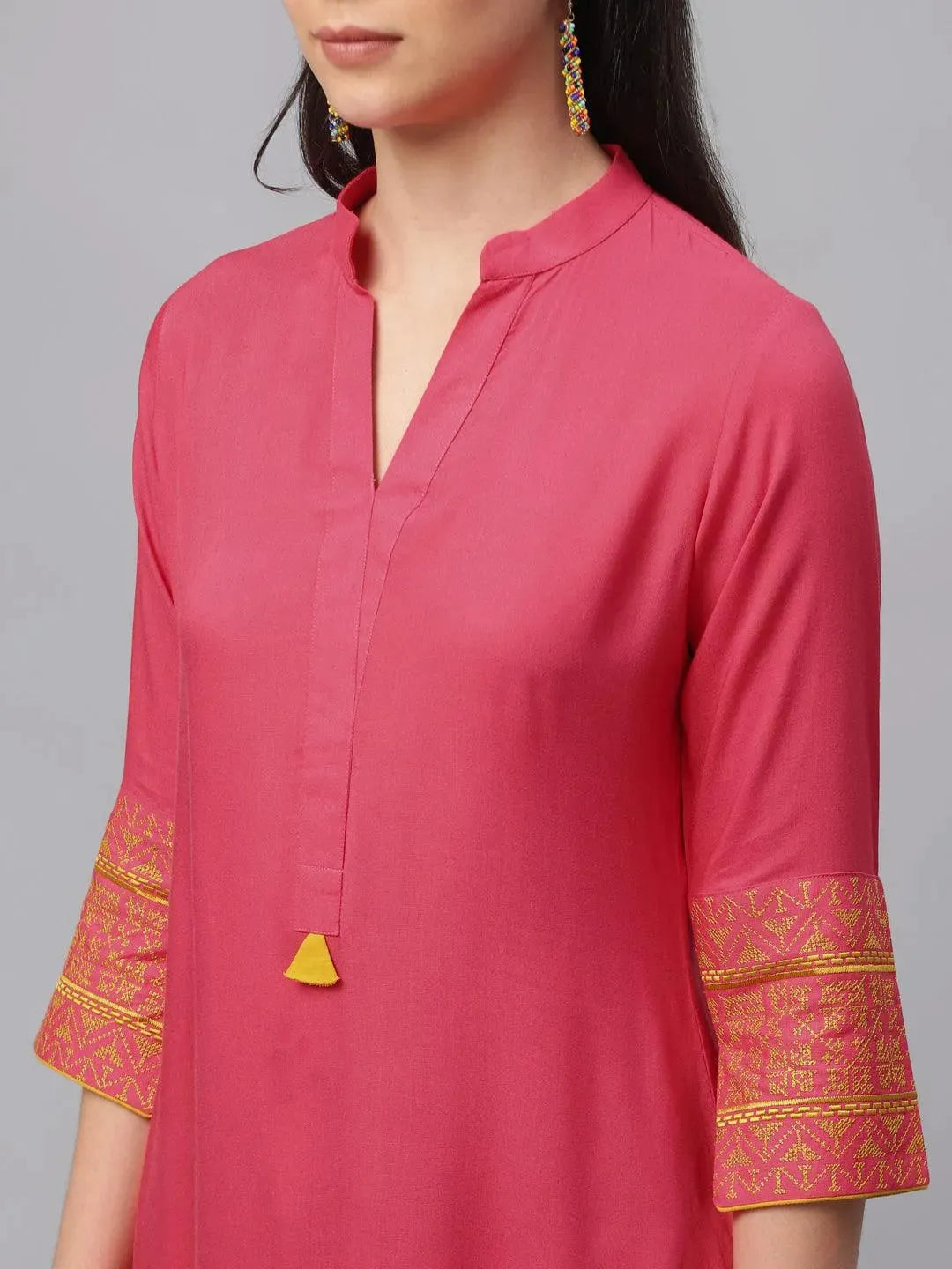Pink Solid Rayon Kurta - Libas 