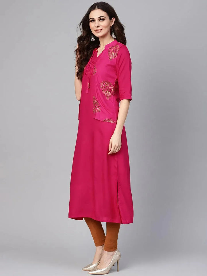 Pink Solid Rayon Kurta With Jacket - Libas