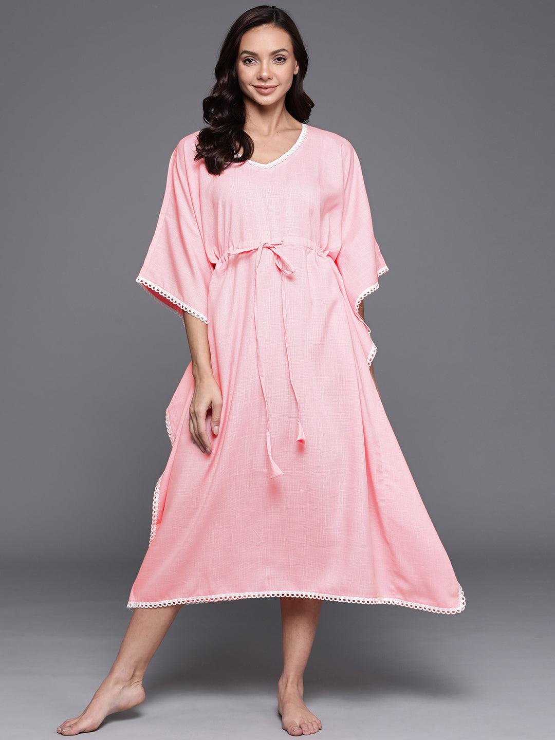 Pink Solid Rayon Nightdress
