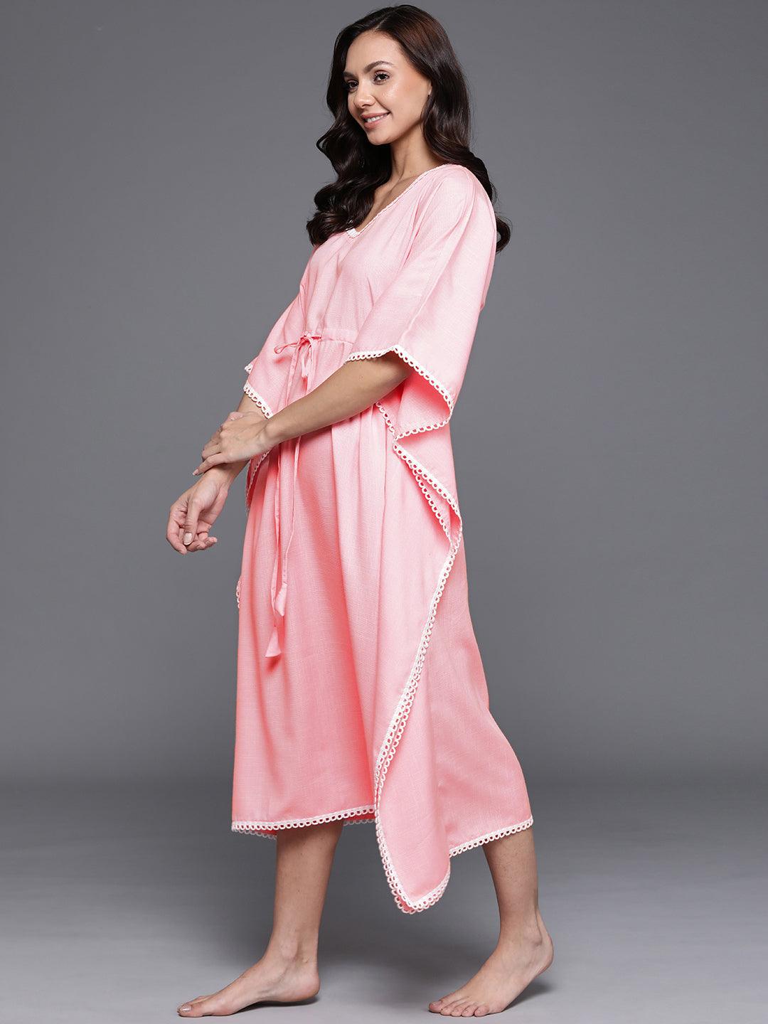 Pink Solid Rayon Nightdress - Libas