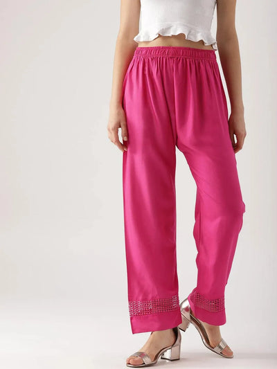 Pink Solid Rayon Palazzos - Libas