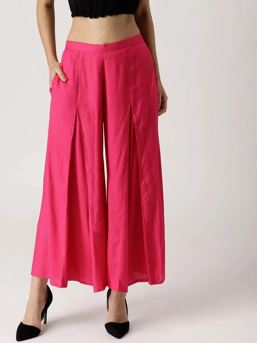 Pink Solid Rayon Palazzos - Libas