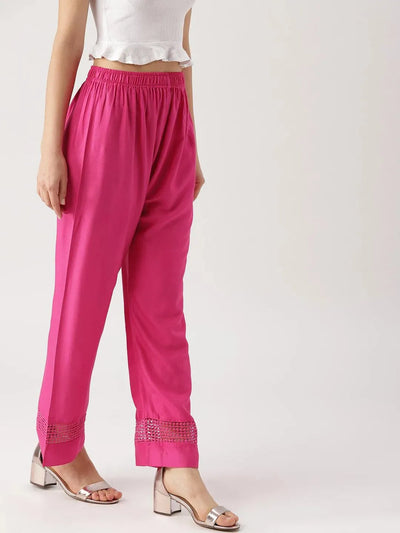 Pink Solid Rayon Palazzos - Libas