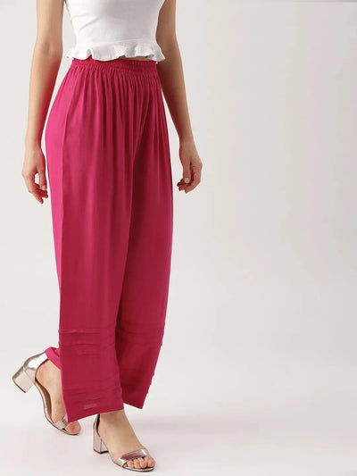 Pink Solid Rayon Palazzos - Libas