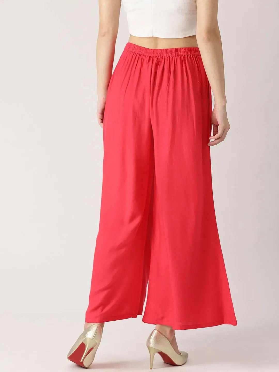 Pink Solid Rayon Palazzos - Libas 