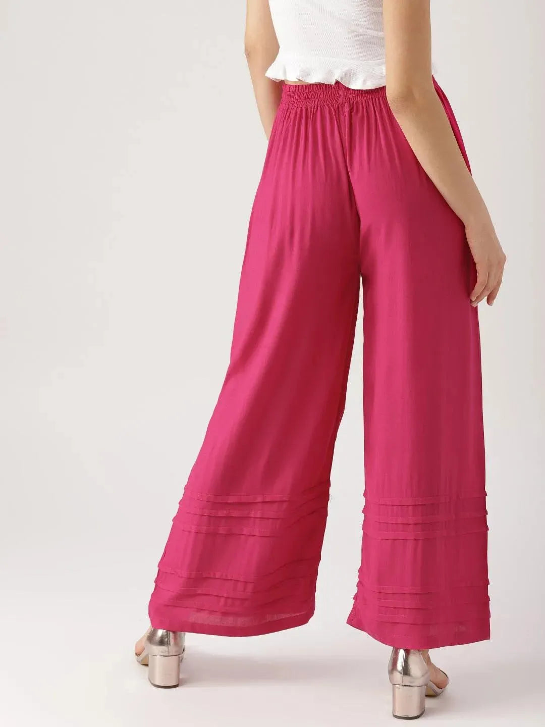 Pink Solid Rayon Palazzos - Libas