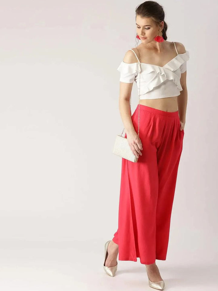 Pink Solid Rayon Palazzos - Libas