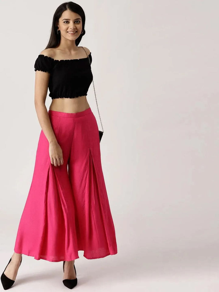 Pink Solid Rayon Palazzos - Libas