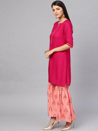 Pink Solid Rayon Suit Set - Libas