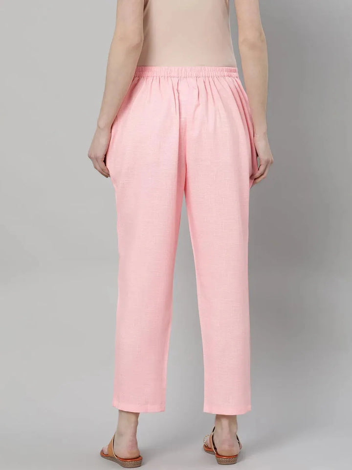 Pink Solid Rayon Trousers - Libas