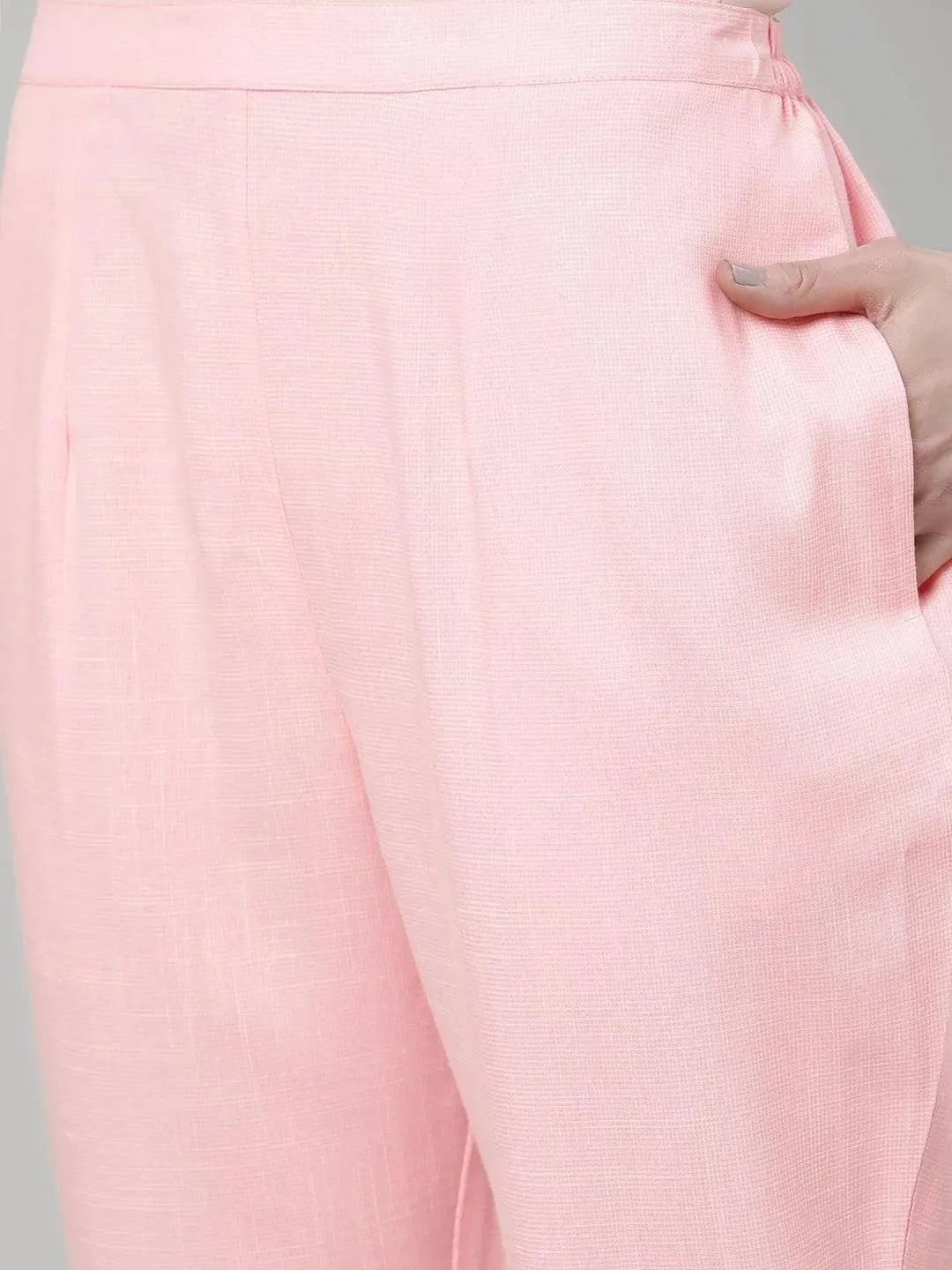 Pink Solid Rayon Trousers - Libas 