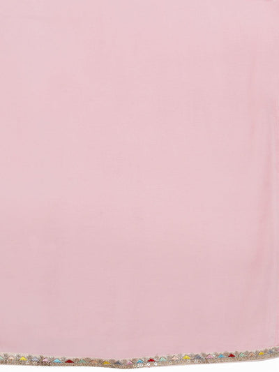Pink Solid Silk Blend A-Line Kurta With Trousers & Dupatta - Libas