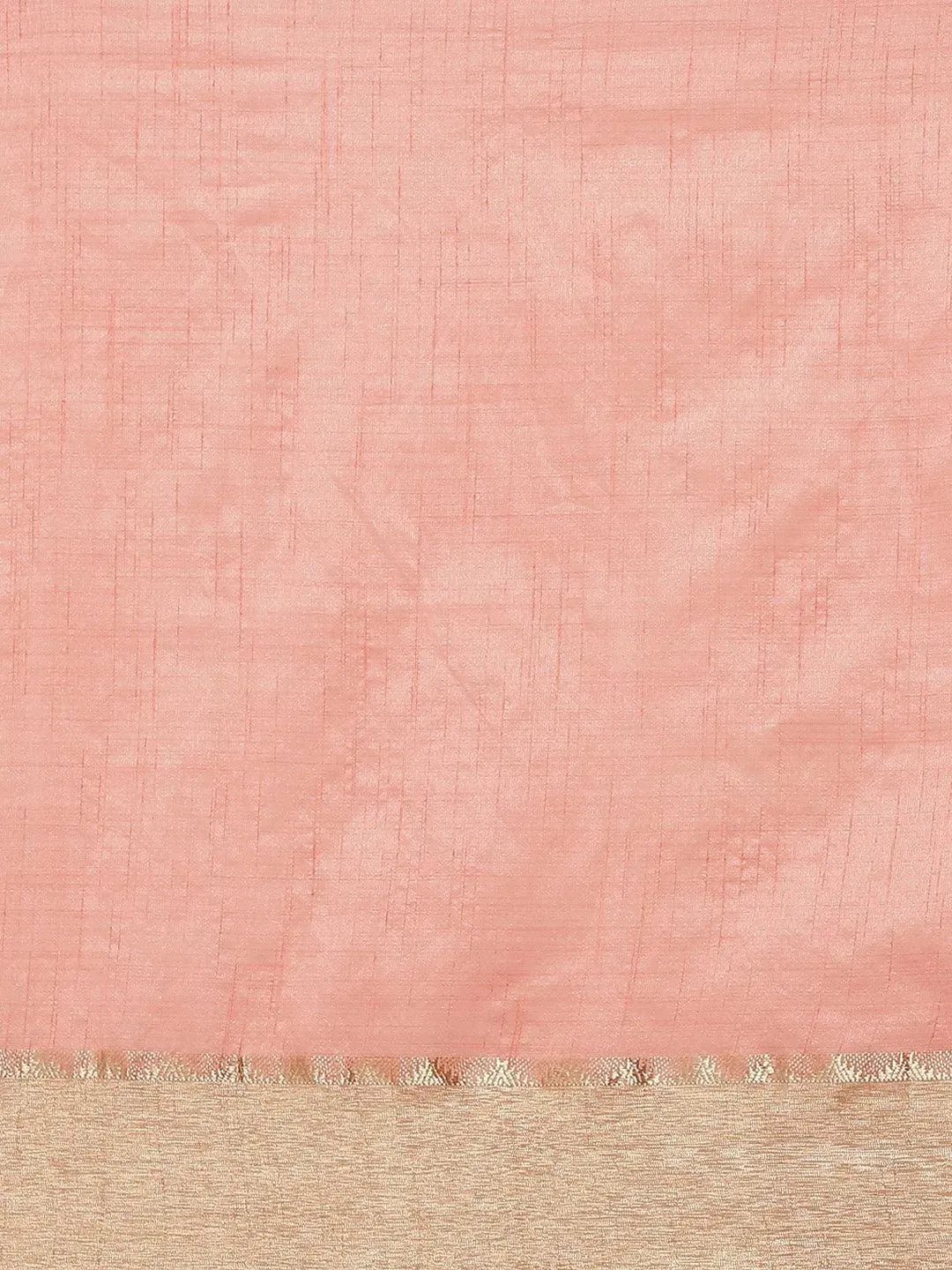 Pink Solid Silk Blend Saree - Libas 