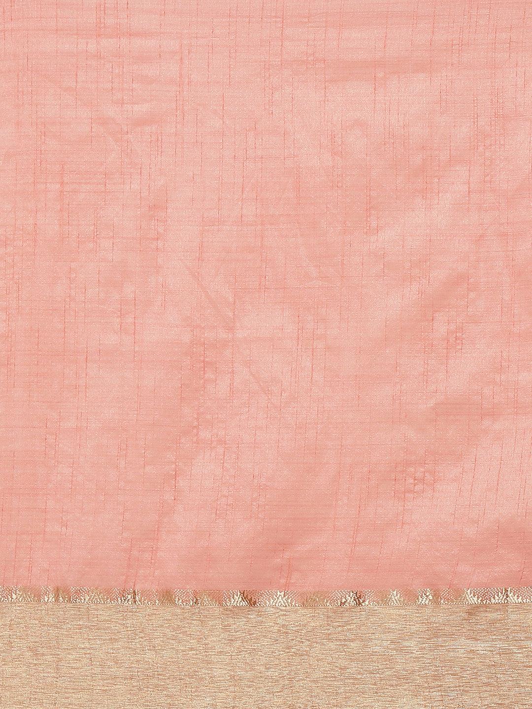 Pink Solid Silk Blend Saree - Libas