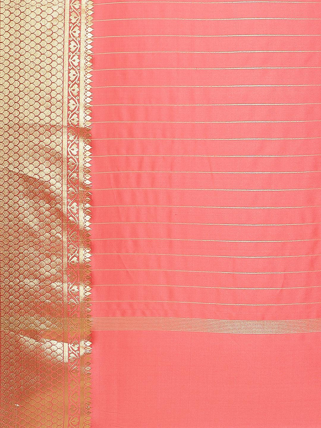 Pink Solid Silk Blend Saree