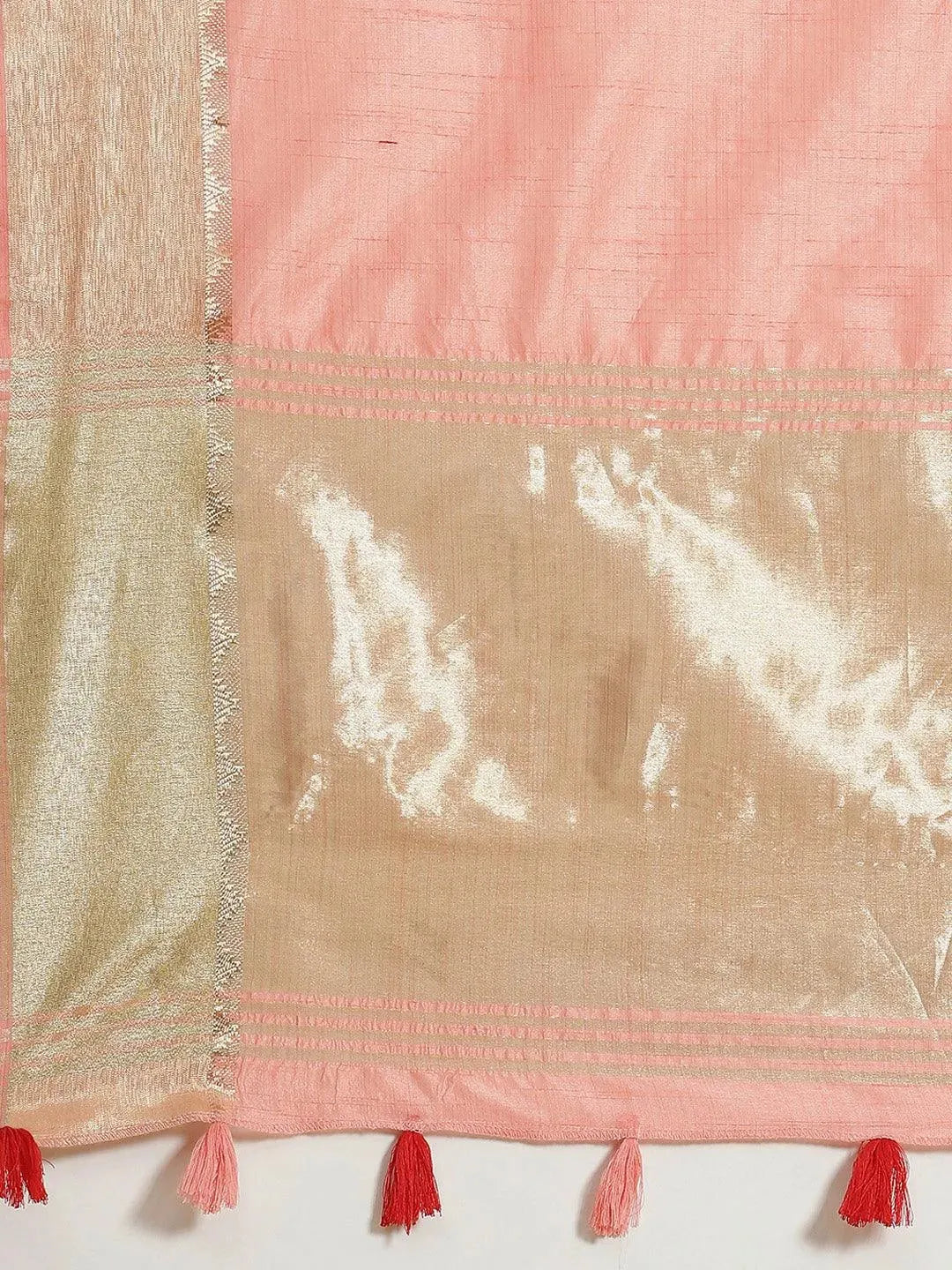 Pink Solid Silk Blend Saree - Libas