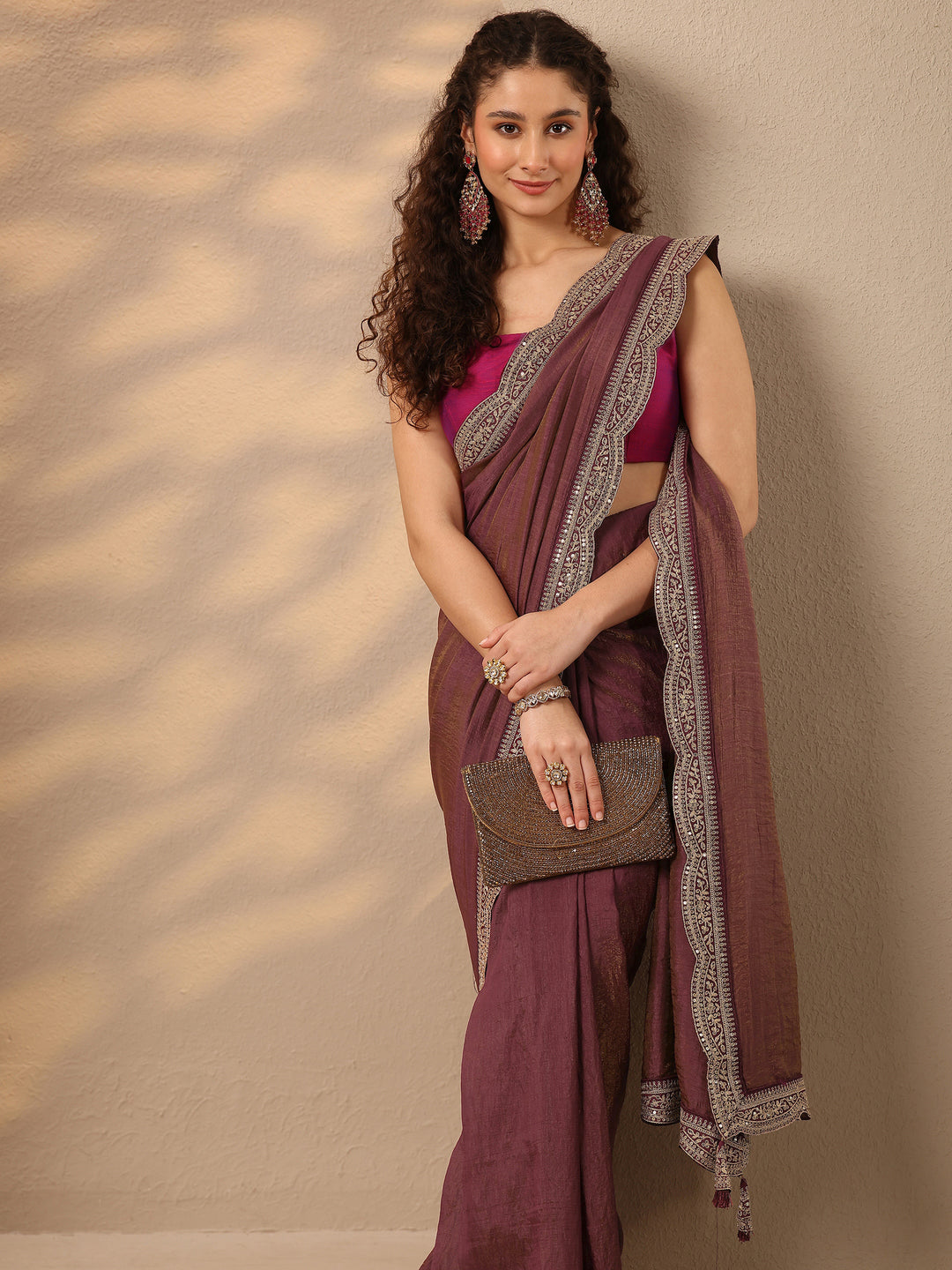  Pink Solid Silk Blend Saree With Unstitched Blouse Piece 
