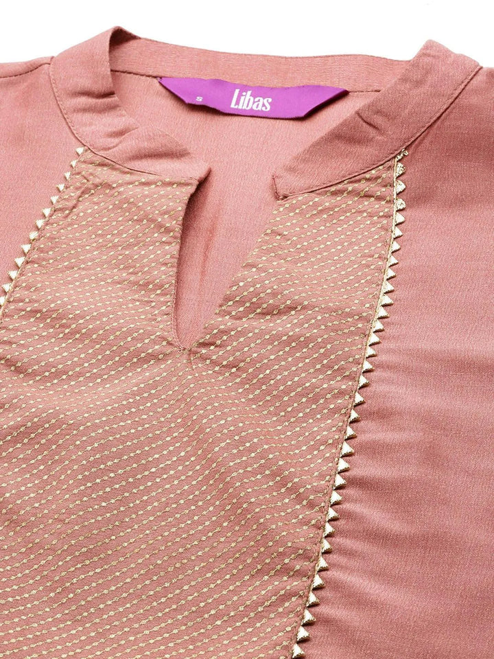 Pink Solid Silk Blend Straight Suit Set With Trousers - Libas